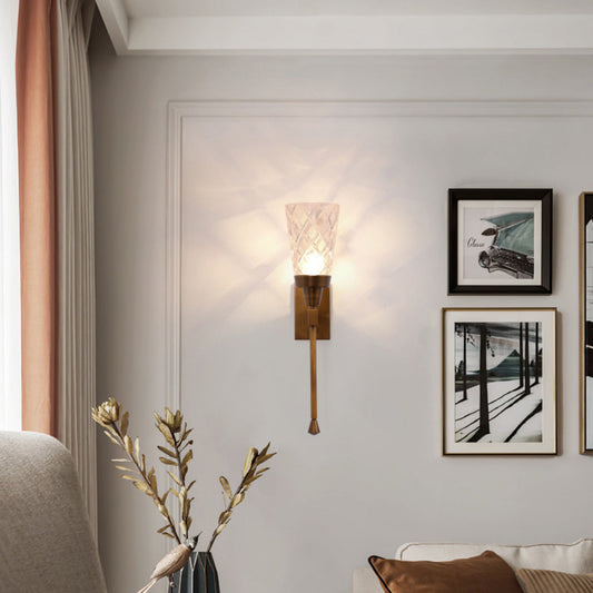 French Carved Copper Glass 1-Light Wall Sconce Lamp