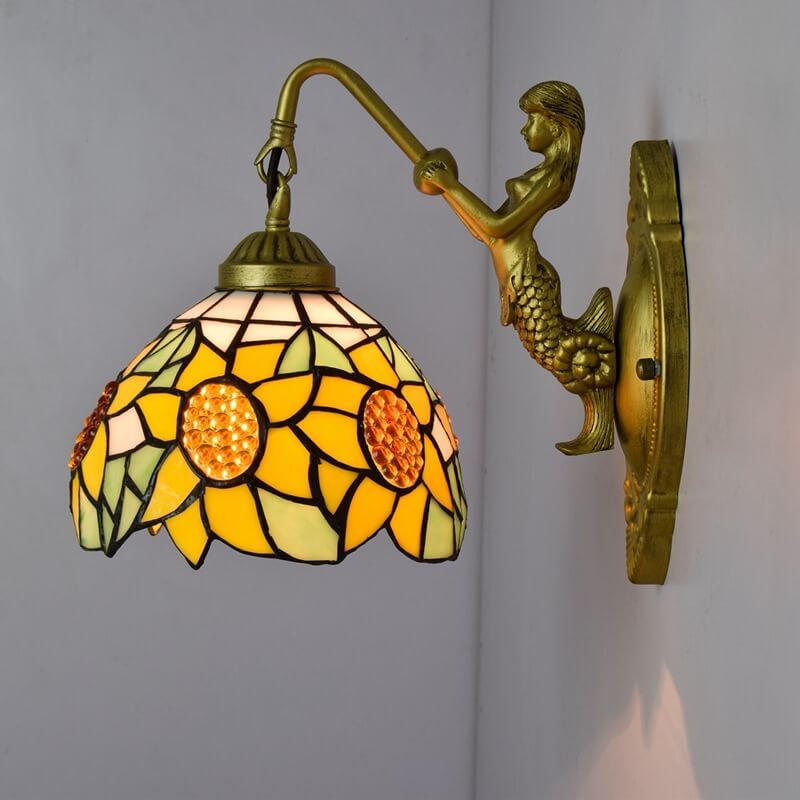 Tiffany Sun Flower Stained Glass 1-Light Wall Sconce Lamp
