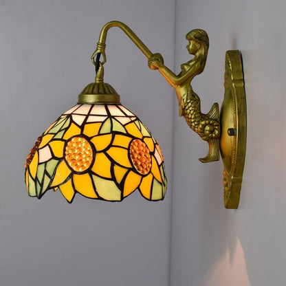 Tiffany Sun Flower Stained Glass 1-Light Wall Sconce Lamp