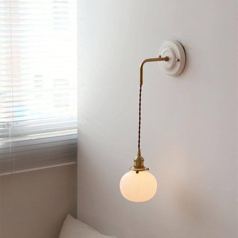 Round Glass Iron Ceramic Base 1-Light Wall Sconce Lamp
