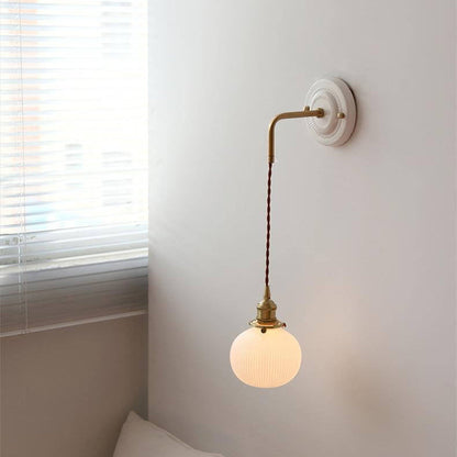 Round Glass Iron Ceramic Base 1-Light Wall Sconce Lamp