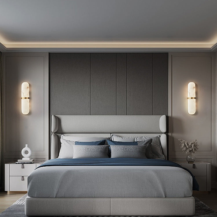 Chinese Marble Copper Cylinder LED Wall Sconce Lamp