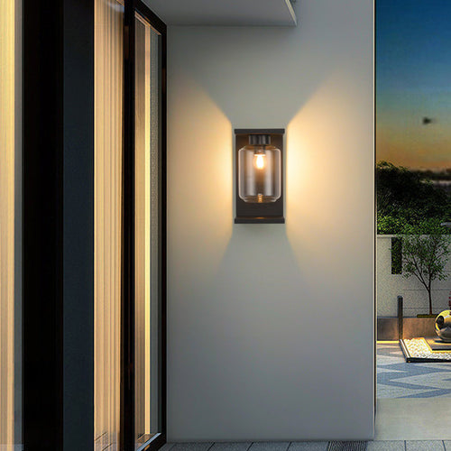 Waterproof Steel Cylinder Glass 1-Light Wall Sconce Lamp