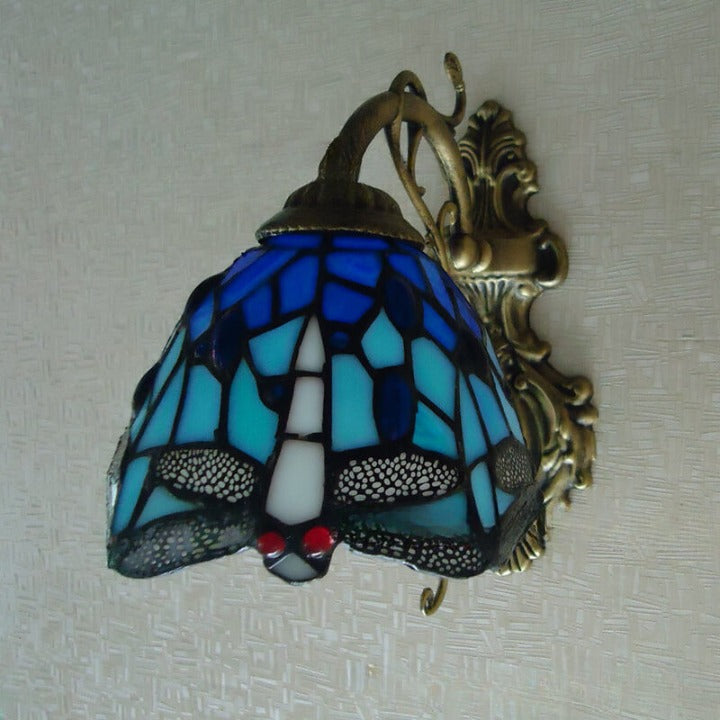 Tiffany Stained Glass Dragonfly 1-Light Wall Sconce Lamp