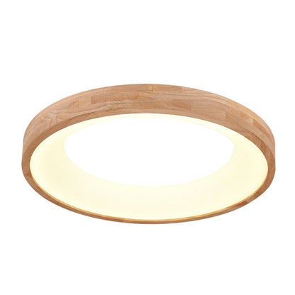 Nordic Minimalist Log Wood Round LED Flush Mount Ceiling Light