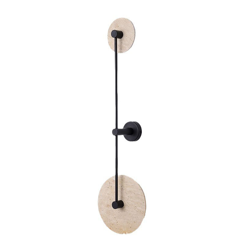 Geometric Circle Travertine Iron 2-Light Wall Sconce Lamp