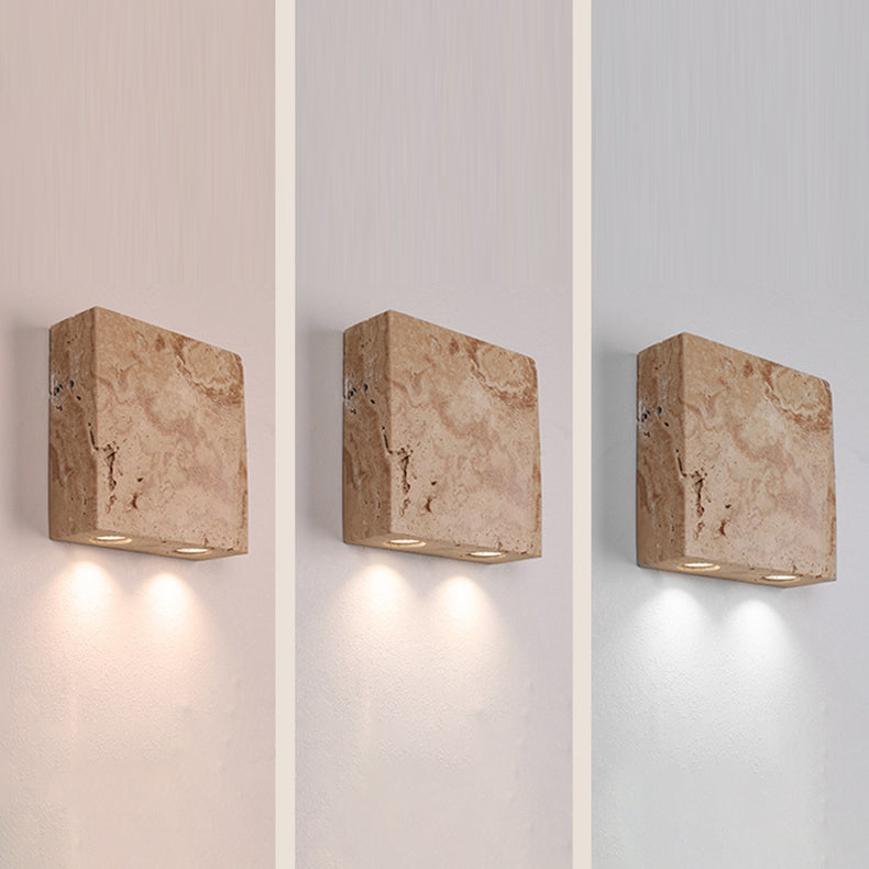 Traditional Japanese Square Stone 2-Light Wall Sconce Lamp