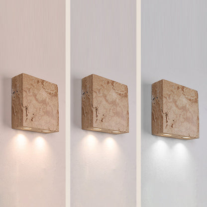 Traditional Japanese Square Stone 2-Light Wall Sconce Lamp