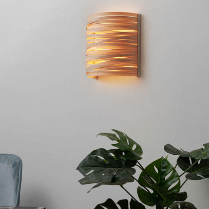 Japanese Wood Veneer Arch 1-Light Wall Sconce Lamp