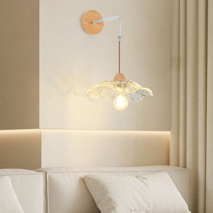 Chinese Lotus Leaf Flower Walnut 1-Light Wall Sconce Lamp