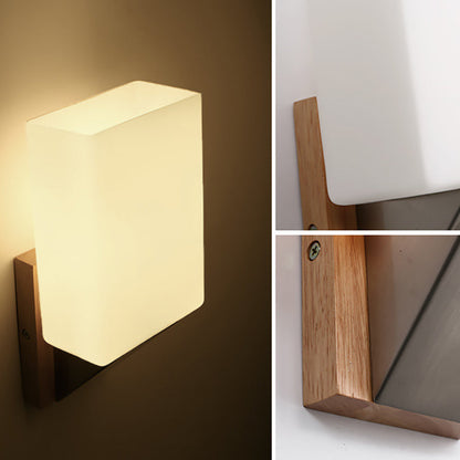 Minimalist Rectangle Wood Glass 1-Light Wall Sconce Lamp