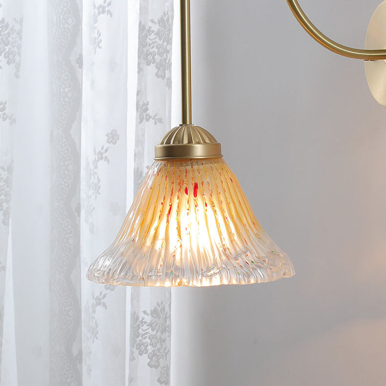 Yellow Glass Cone Brass 1-Light Wall Sconce Lamp