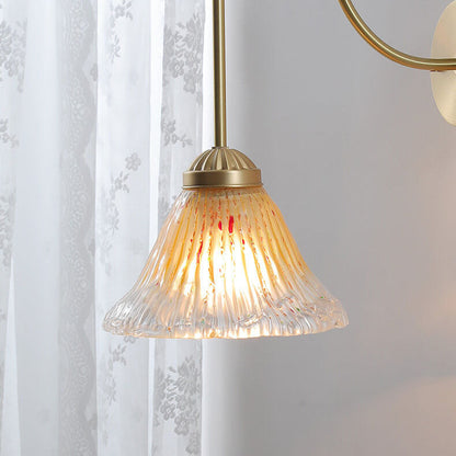 Yellow Glass Cone Brass 1-Light Wall Sconce Lamp