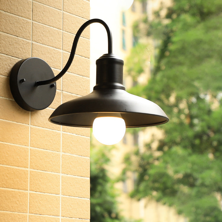 Curved Pole Round Pot Lid Iron 1-Light Wall Sconce Lamp