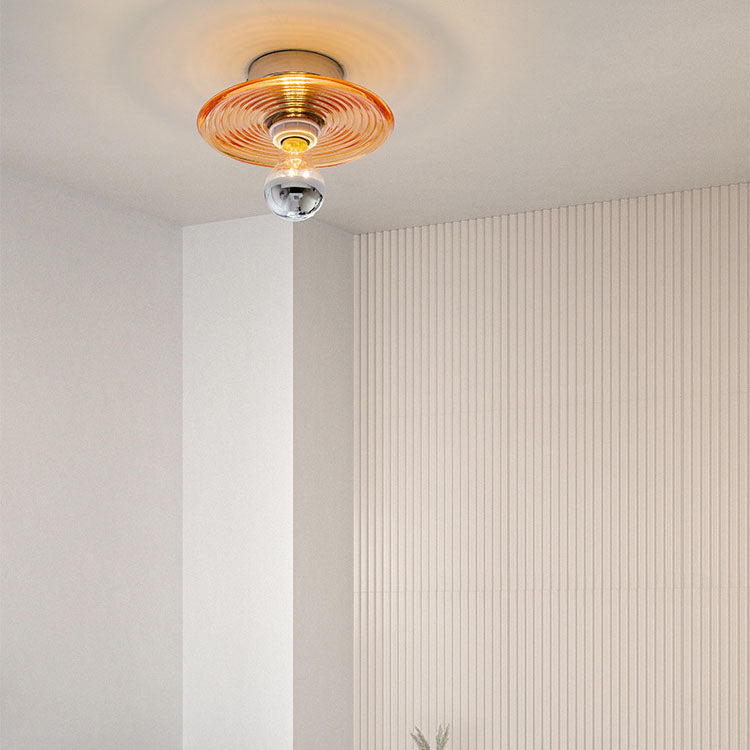 Art Deco Wave Pattern Round Glass 1-Light Wall Sconce Lamp