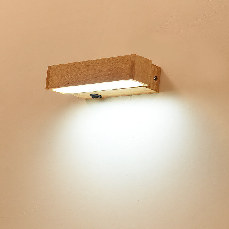 Log Wooden Rectangular Rotatable LED Wall Sconce Lamp