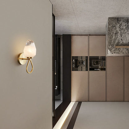 Brass Geometrical Glass Shade 1-Light Wall Sconce Lamp