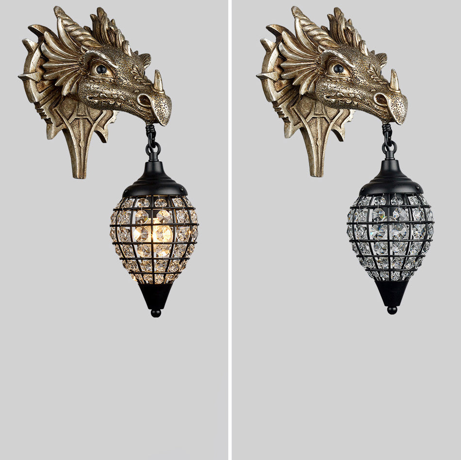 European Dragon Crystal Iron Resin 1-Light Wall Sconce Lamp