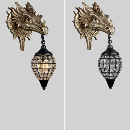 European Dragon Crystal Iron Resin 1-Light Wall Sconce Lamp