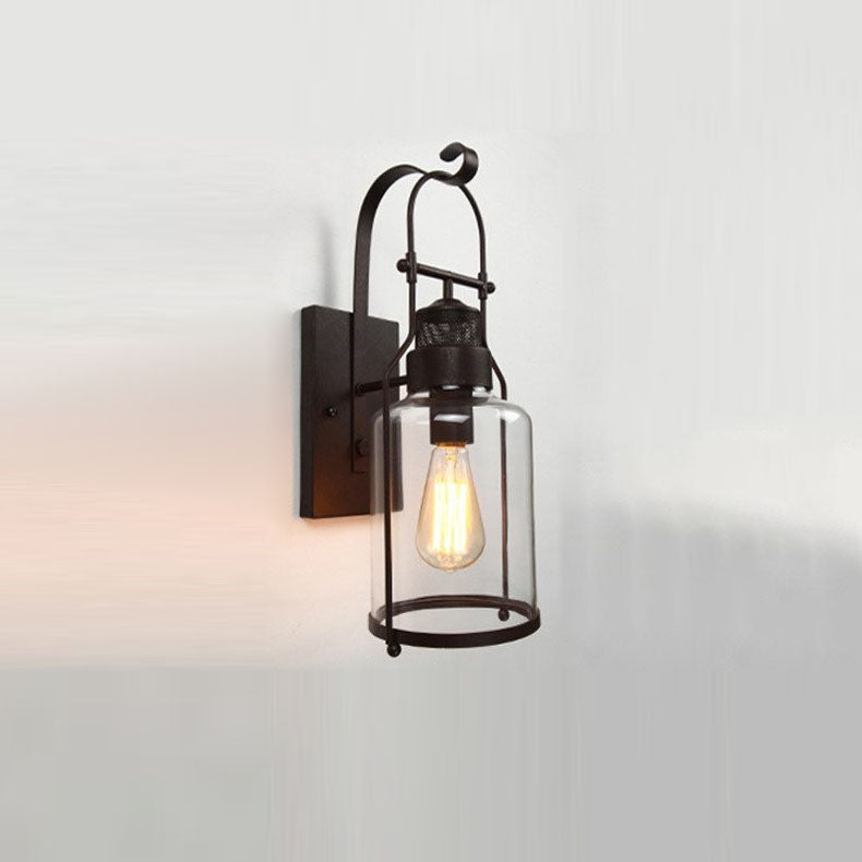 Industrial Iron Glass Cylinder 1-Light Wall Sconce Lamp