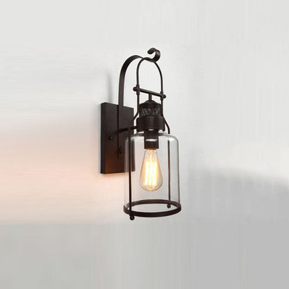 Industrial Iron Glass Cylinder 1-Light Wall Sconce Lamp