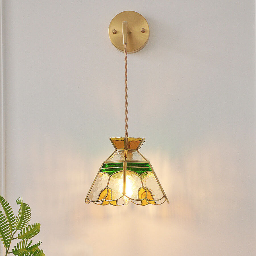 Stained Handmade Glass Tulip Cone 1-Light Wall Sconce Lamp