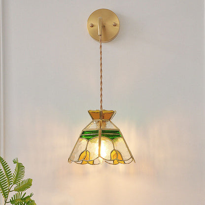 Stained Handmade Glass Tulip Cone 1-Light Wall Sconce Lamp