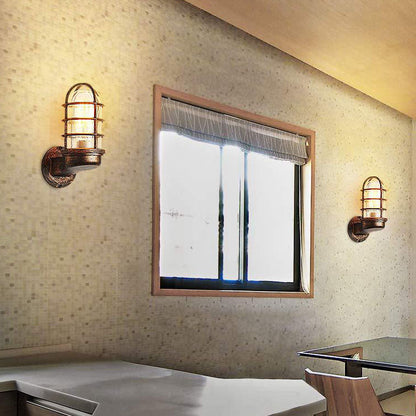 Colonial Cylinder Iron Glass 1-Light Wall Sconce Lamp