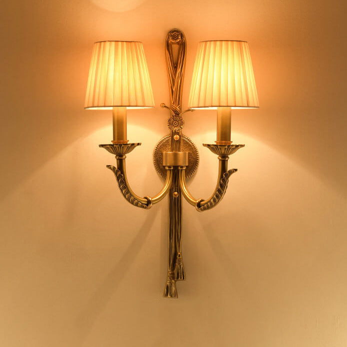 Scandinavian Full Brass Fabric 2-Light Wall Sconce Lamp