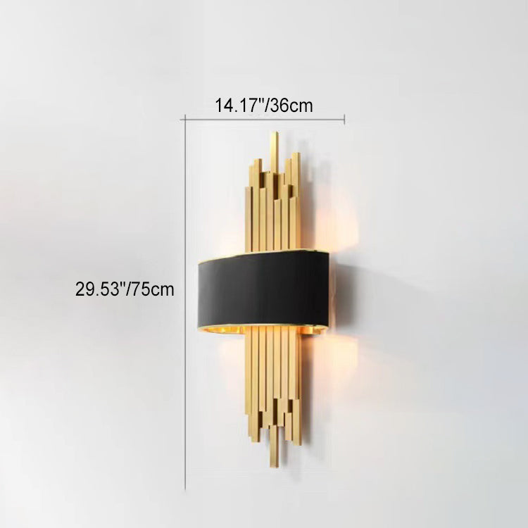 Iron Line Fabric Cylinder Shade 2-Light Wall Sconce Lamp