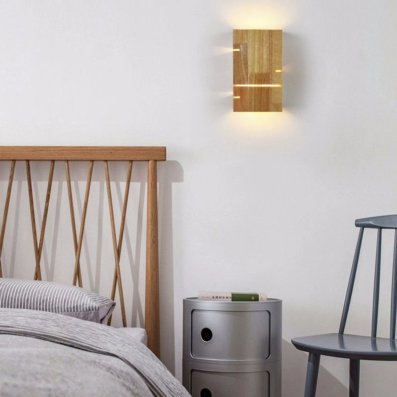 Scandinavian Rubberwood 2-Light Wall Sconce Lamp
