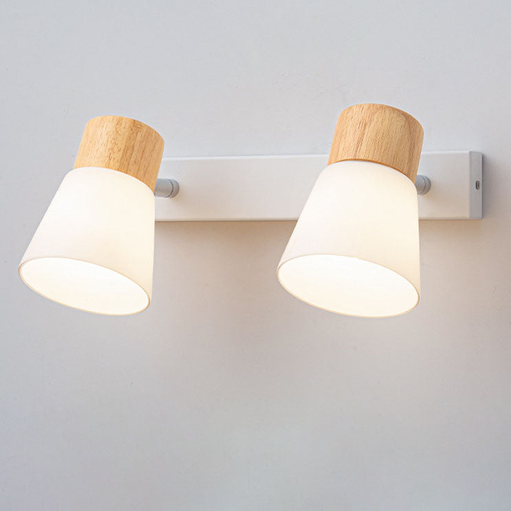 Rubberwood Glass Cone Rotatable 1/2 Light Wall Sconce Lamp