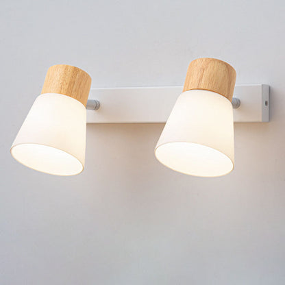 Rubberwood Glass Cone Rotatable 1/2 Light Wall Sconce Lamp