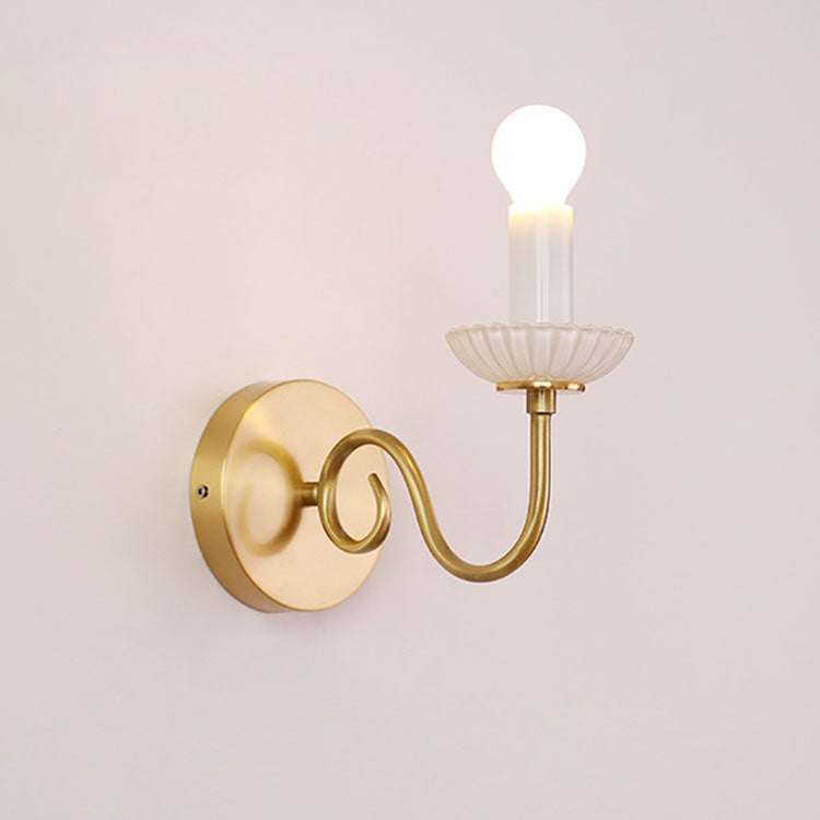 French Candelabra Brass Glass 1-Light Wall Sconce Lamp