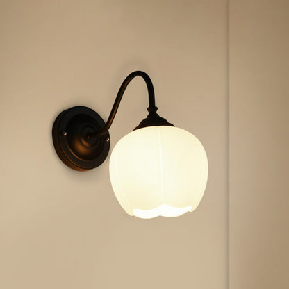 Minimalist Floral Iron Glass 1-Light Wall Sconce Lamp