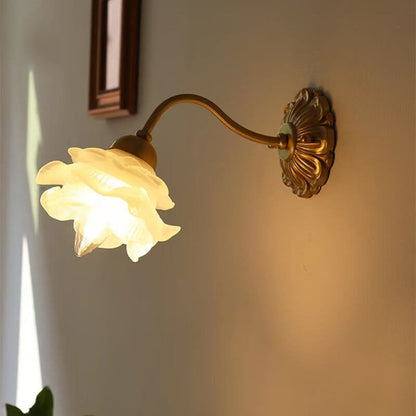 European Light Floral Glass Brass 1-Light Wall Sconce Lamp
