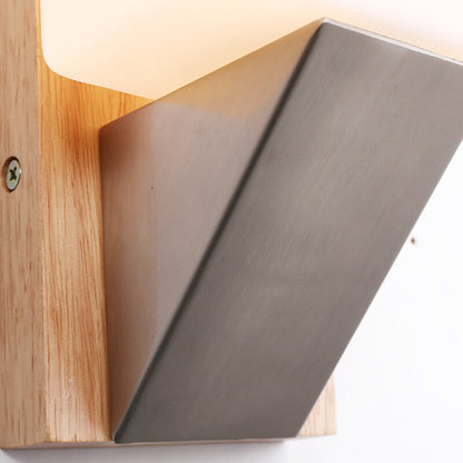 Square Glass Solid Wood Base 1-Light Wall Sconce Lamp