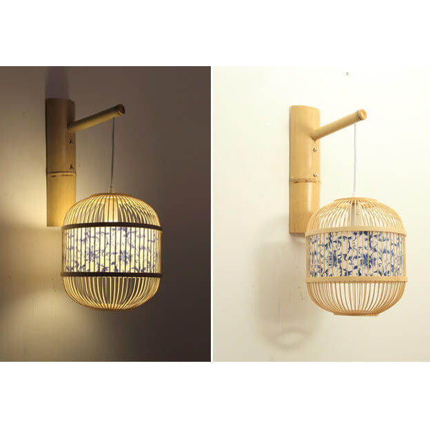Chinese Weaving Parchment Oval 1-Light Wall Sconce Lamp