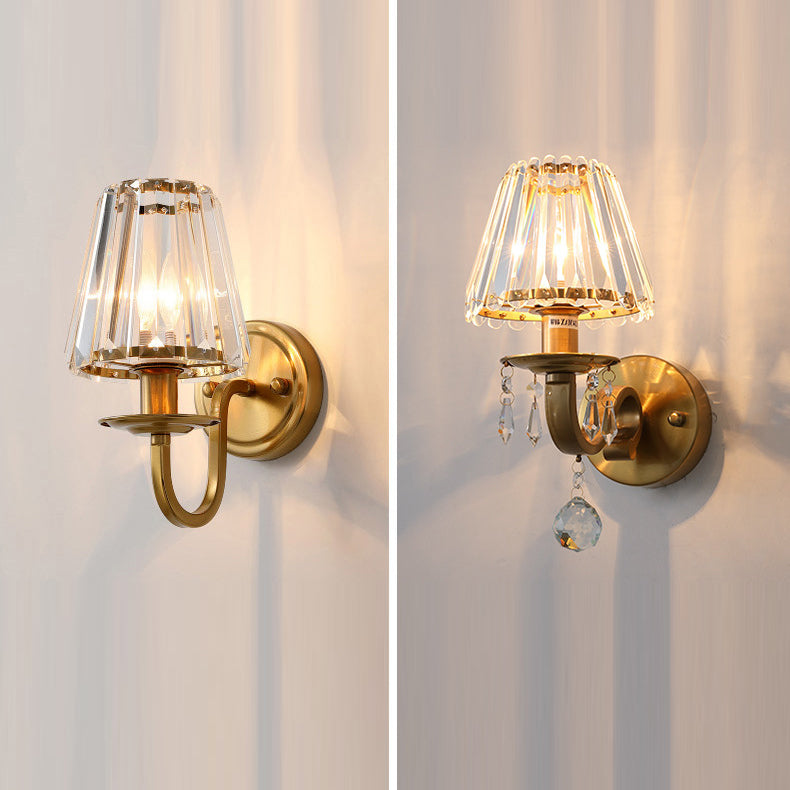 Golden Finish Frame Crystal Shade 1-Light Wall Sconce Lamp