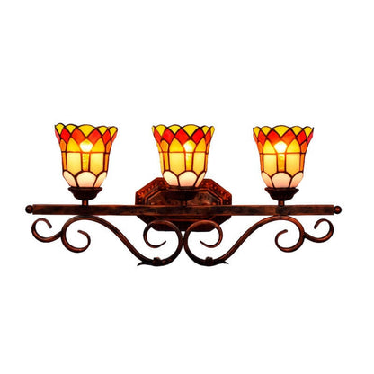 Tiffany Glass Mirror Front Light 3-Light Wall Sconce Lamp