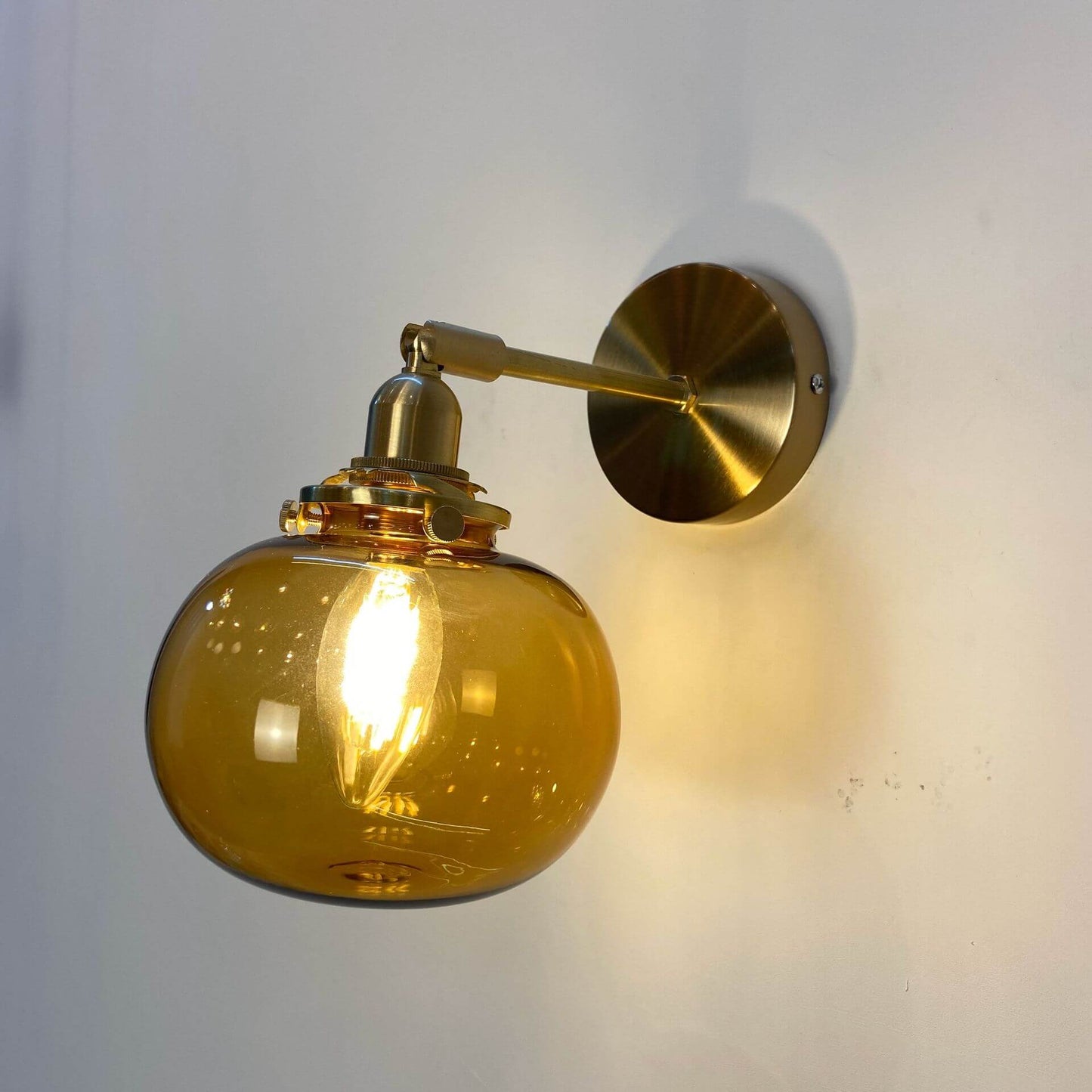 Japanese Round Ball Glass Brass 1-Light Wall Sconce Lamp