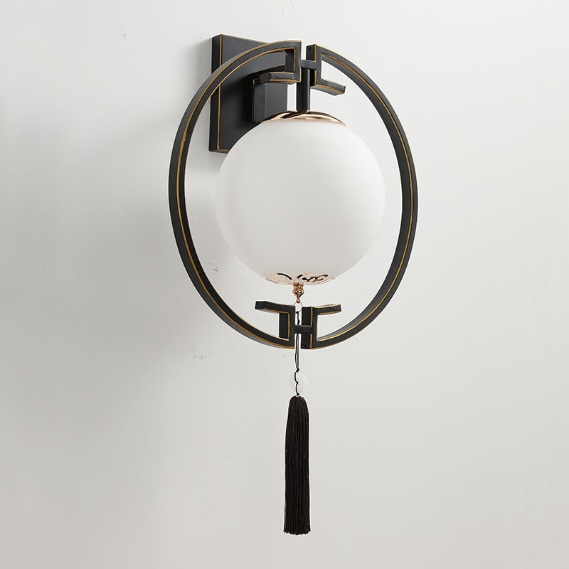Chinese Iron Glass Round Ball 1-Light Wall Sconce Lamp