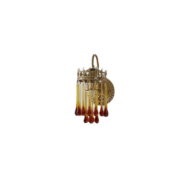 French Brown Water Drop Glass 1-Light Wall Sconce Lamp