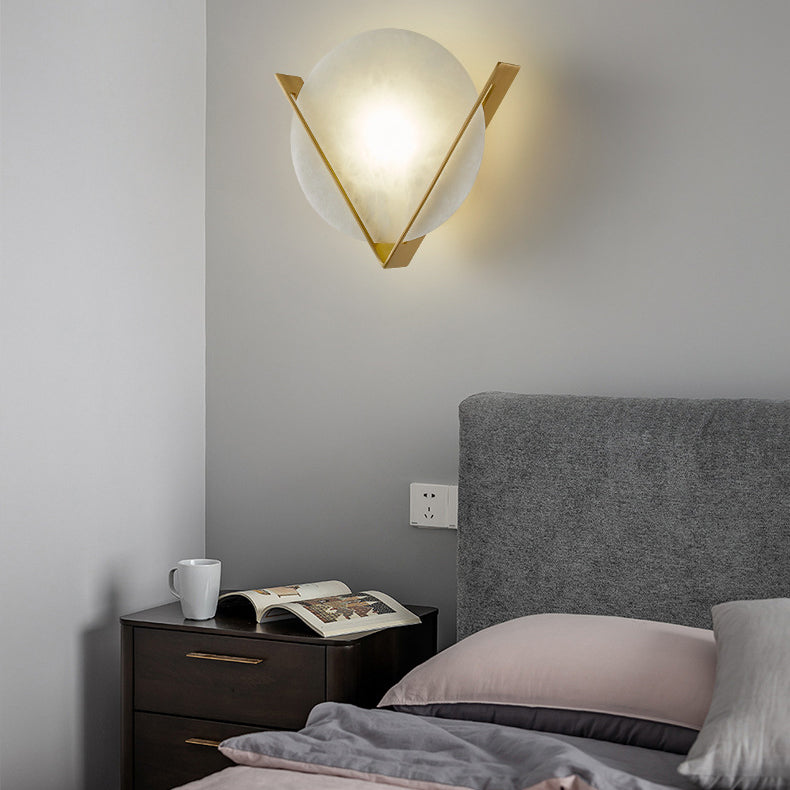 Modern Minimalist Round Copper Marble LED Wall Sconce Lamp