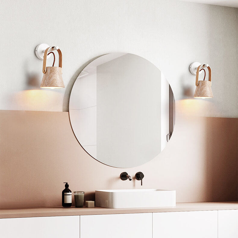 Japanese Yellow Travertine Round 1-Light Wall Sconce Lamp
