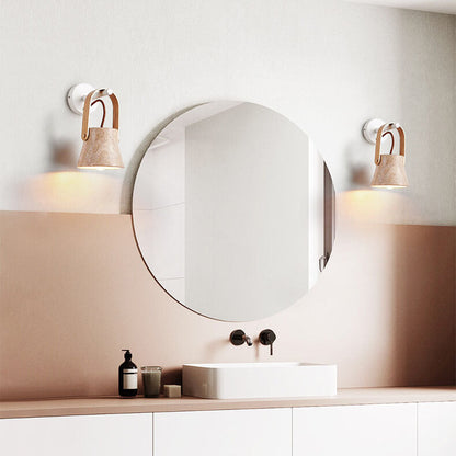 Japanese Yellow Travertine Round 1-Light Wall Sconce Lamp