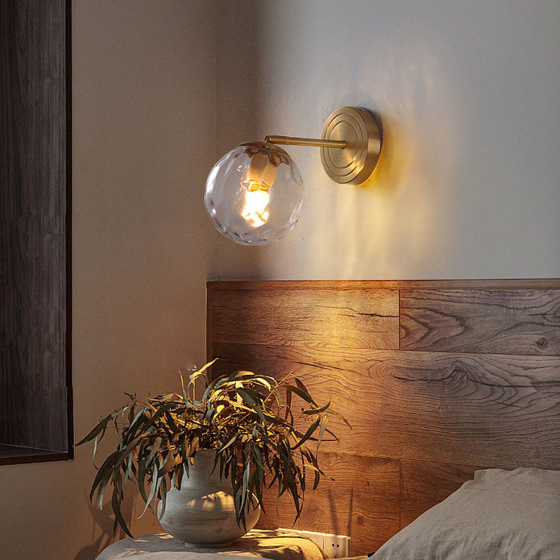 Luxury Glass Orb Copper Base 1-Light Wall Sconce Lamp