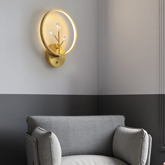 Brass Crystal Tree Branch Circle LED Wall Sconce Lamp