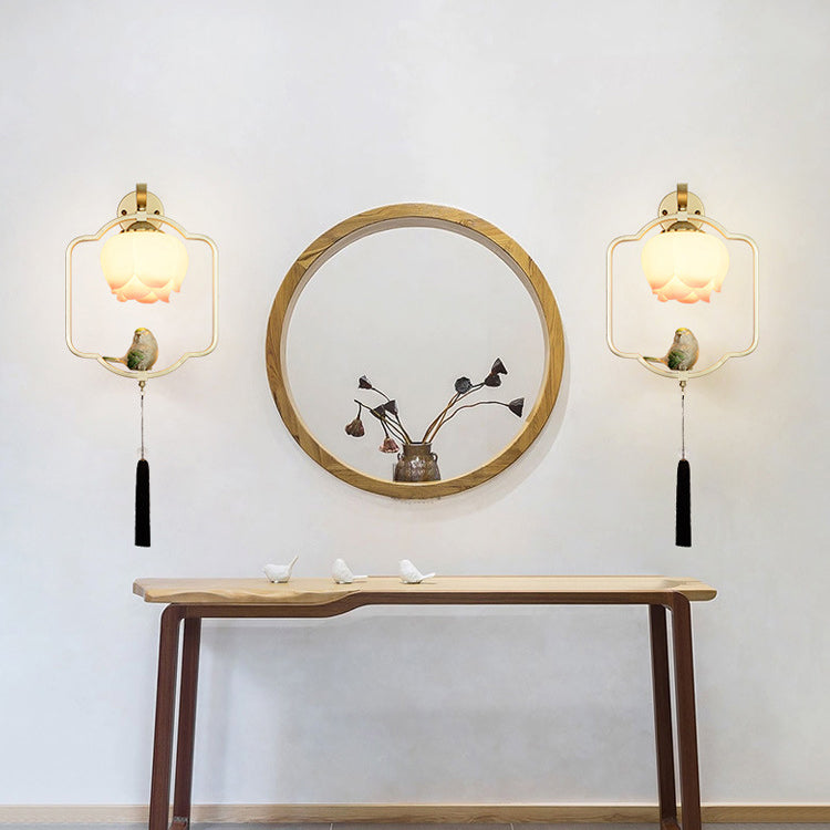 Chinese Elliptical Irregular Shape 1-Light Wall Sconce Lamp