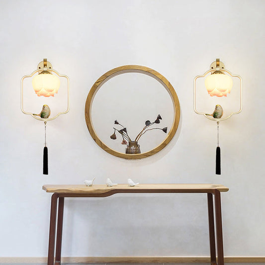 Chinese Elliptical Irregular Shape 1-Light Wall Sconce Lamp